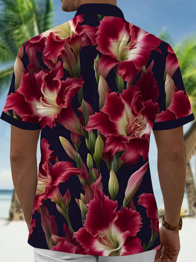 Men's floral print short sleeve shirt back view