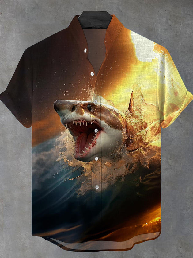 men's shark print shirt front view