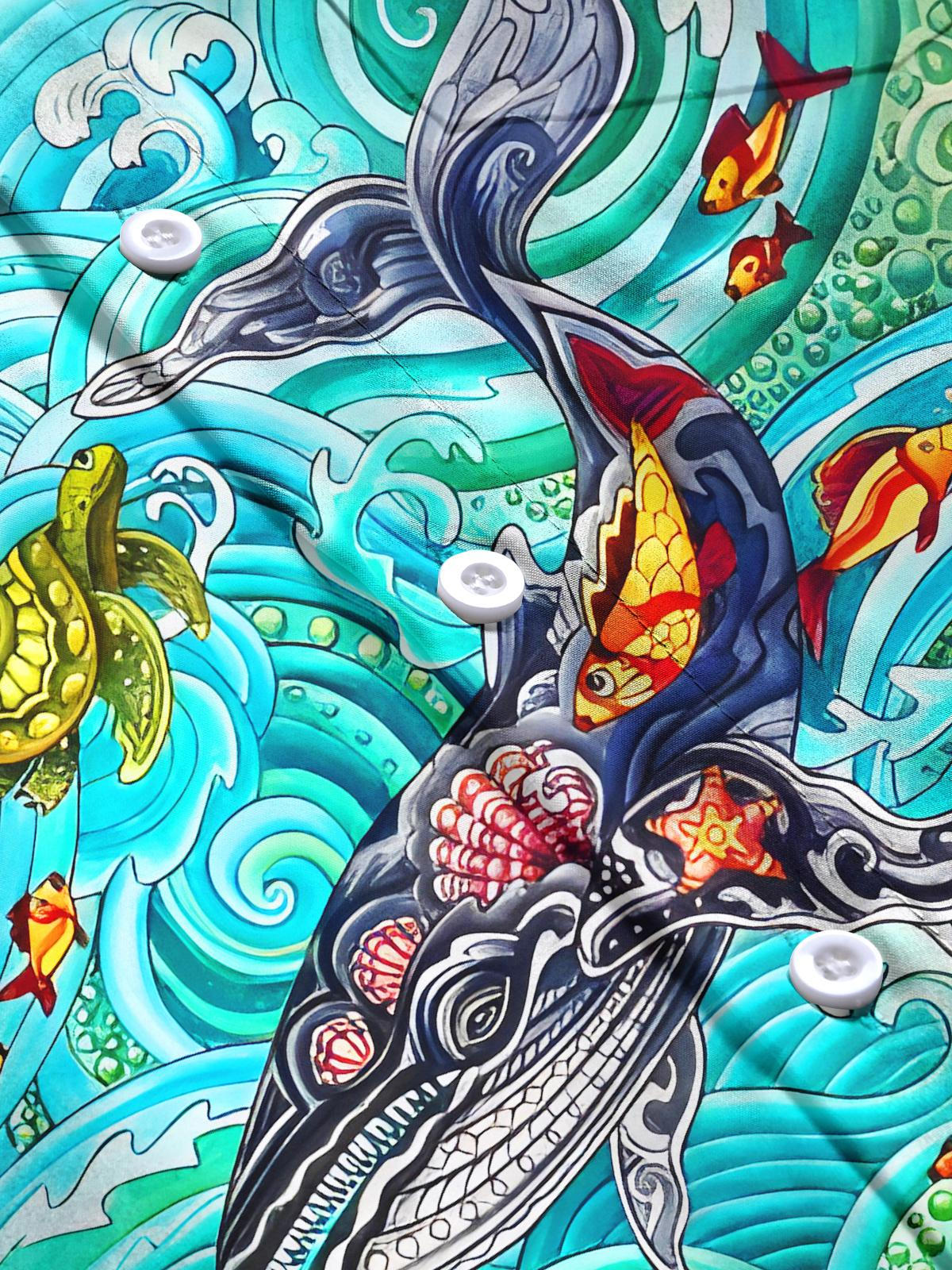 Funny Marine Life Swirl Men's Pocket Long Sleeve Shirts