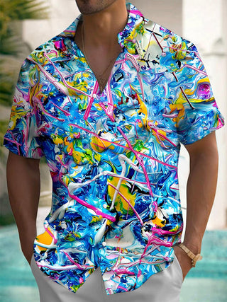 Men's abstract line art print short sleeve shirt front view