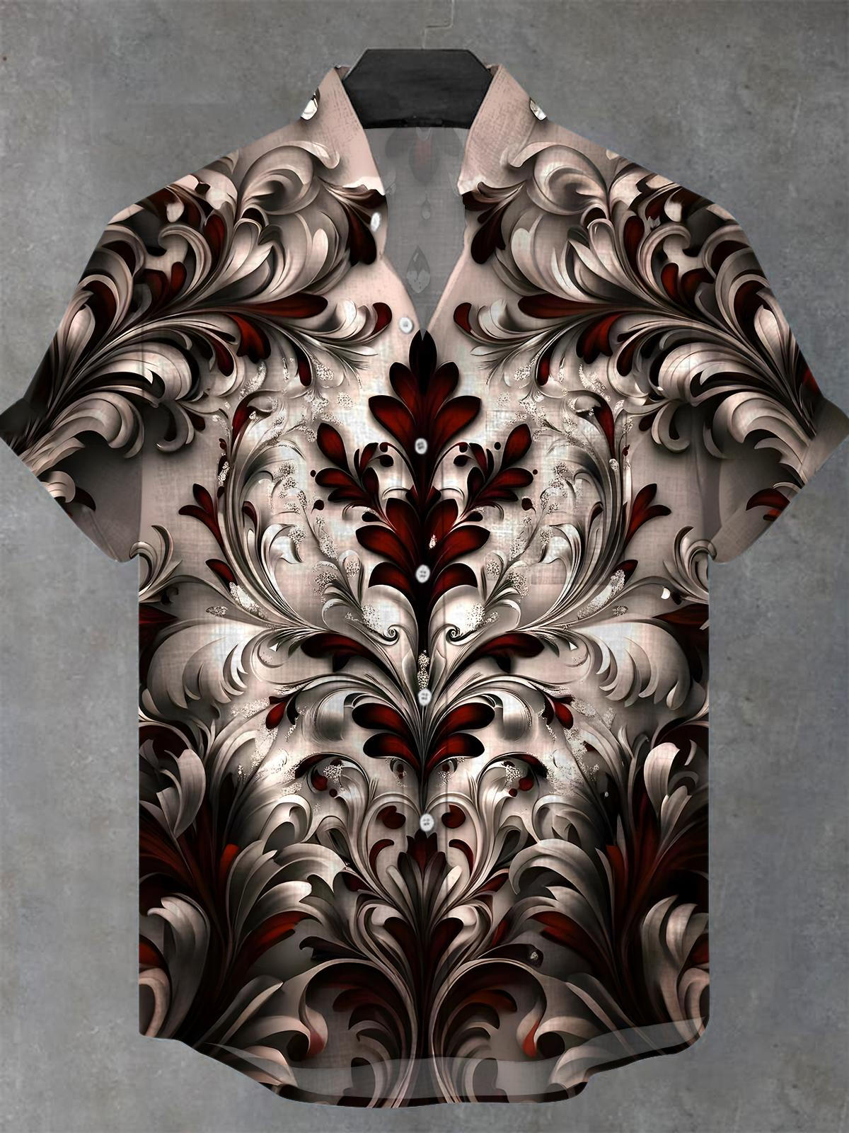 Floral Men's Pocket Short Sleeve Stand Collar Shirts