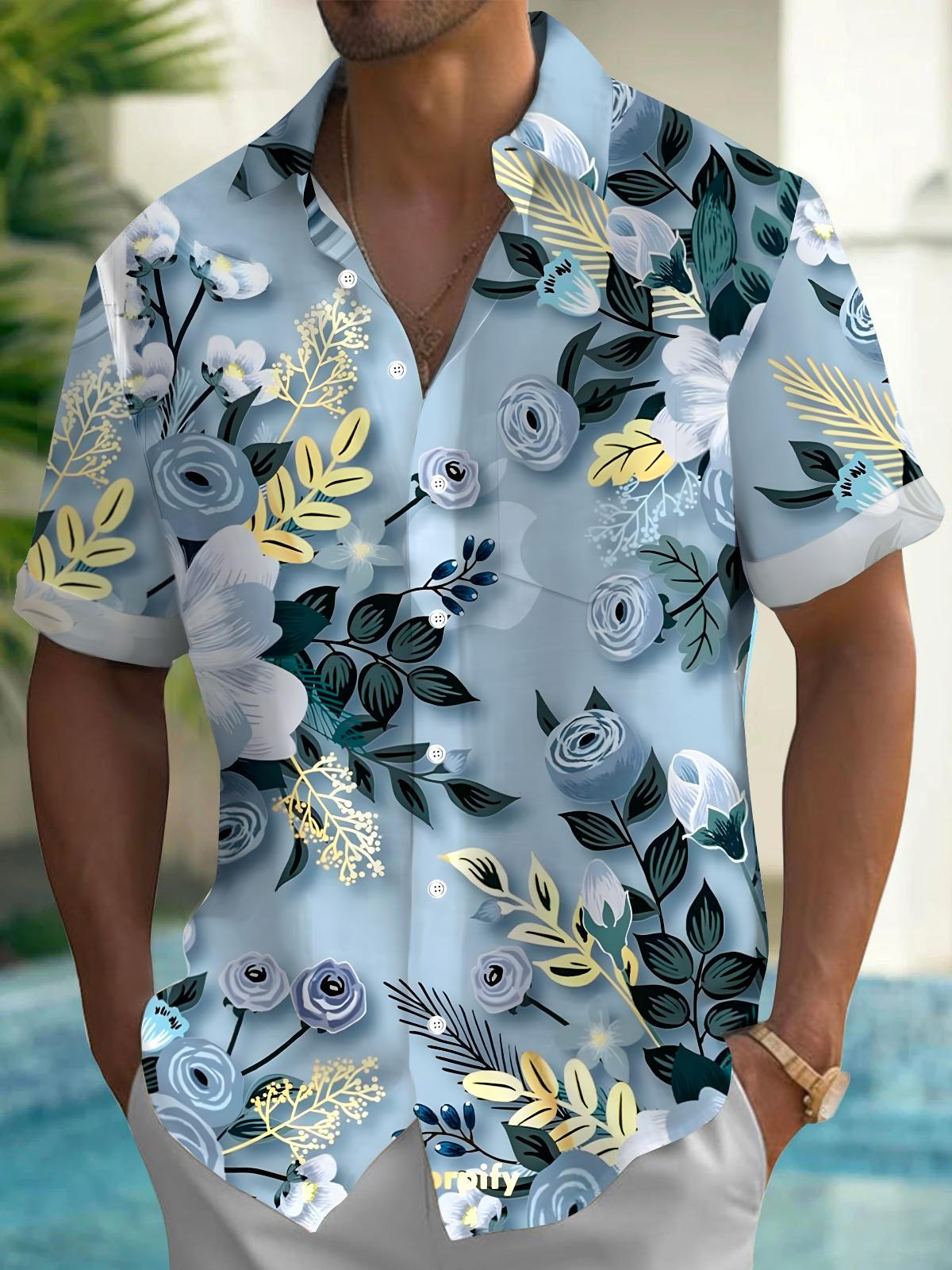 Hawaiian Floral Men's Pocket Short Sleeve Shirts