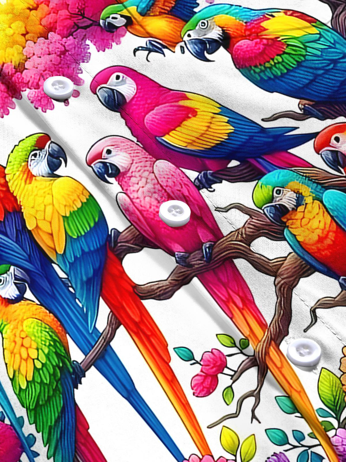 Parrot Floral Men's Pocket Short Sleeve Shirts