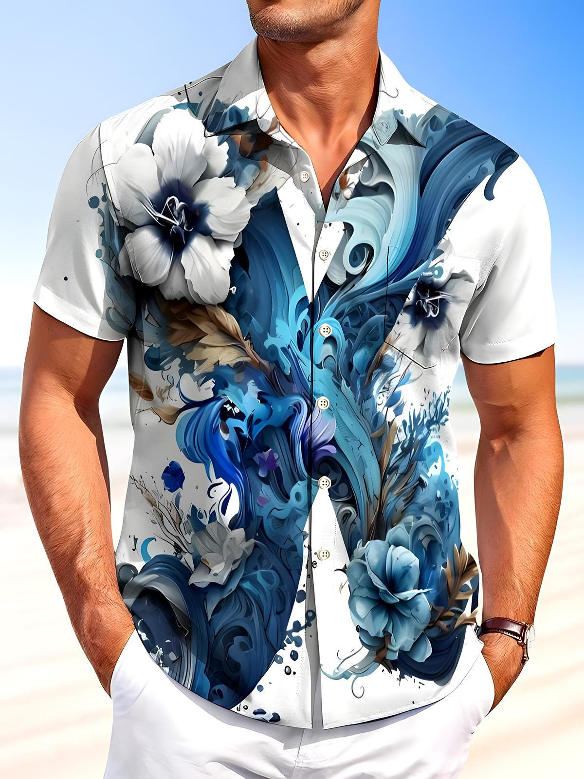 Floral Men's Pocket Short Sleeve Shirts