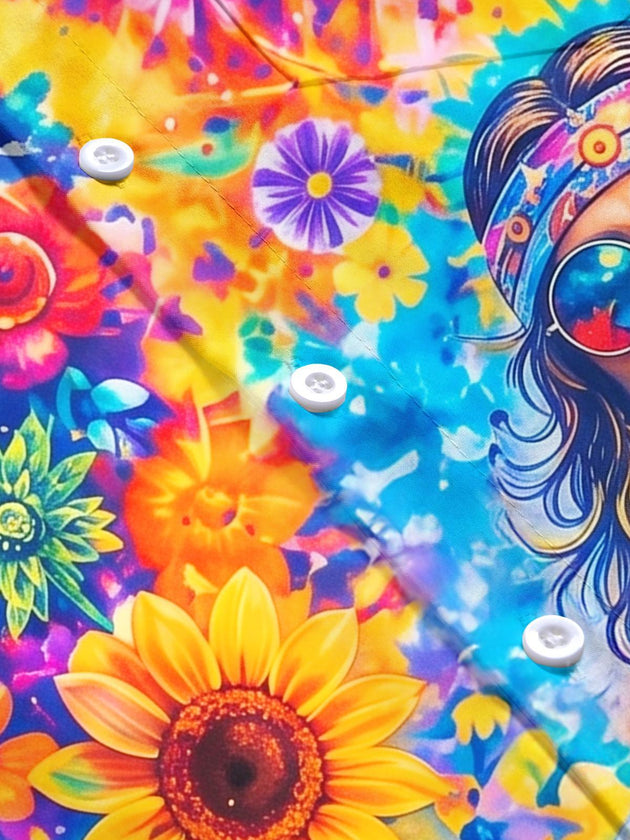 Hippie Peace Flower Colorful Tie-Dye Men's Pocket Short Sleeve Shirts