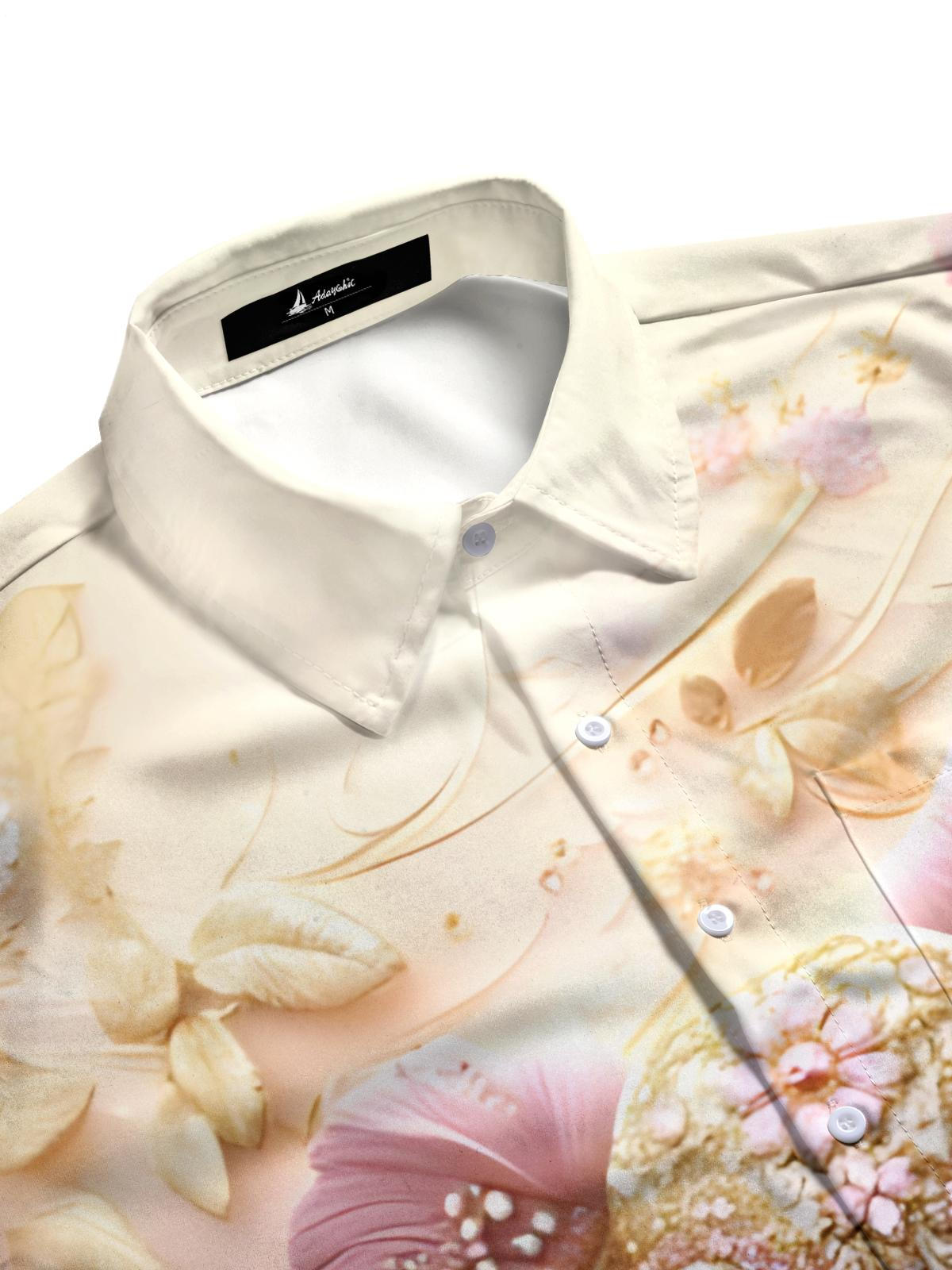 Elephant Floral Art Print Men's Pocket Short Sleeve Shirts