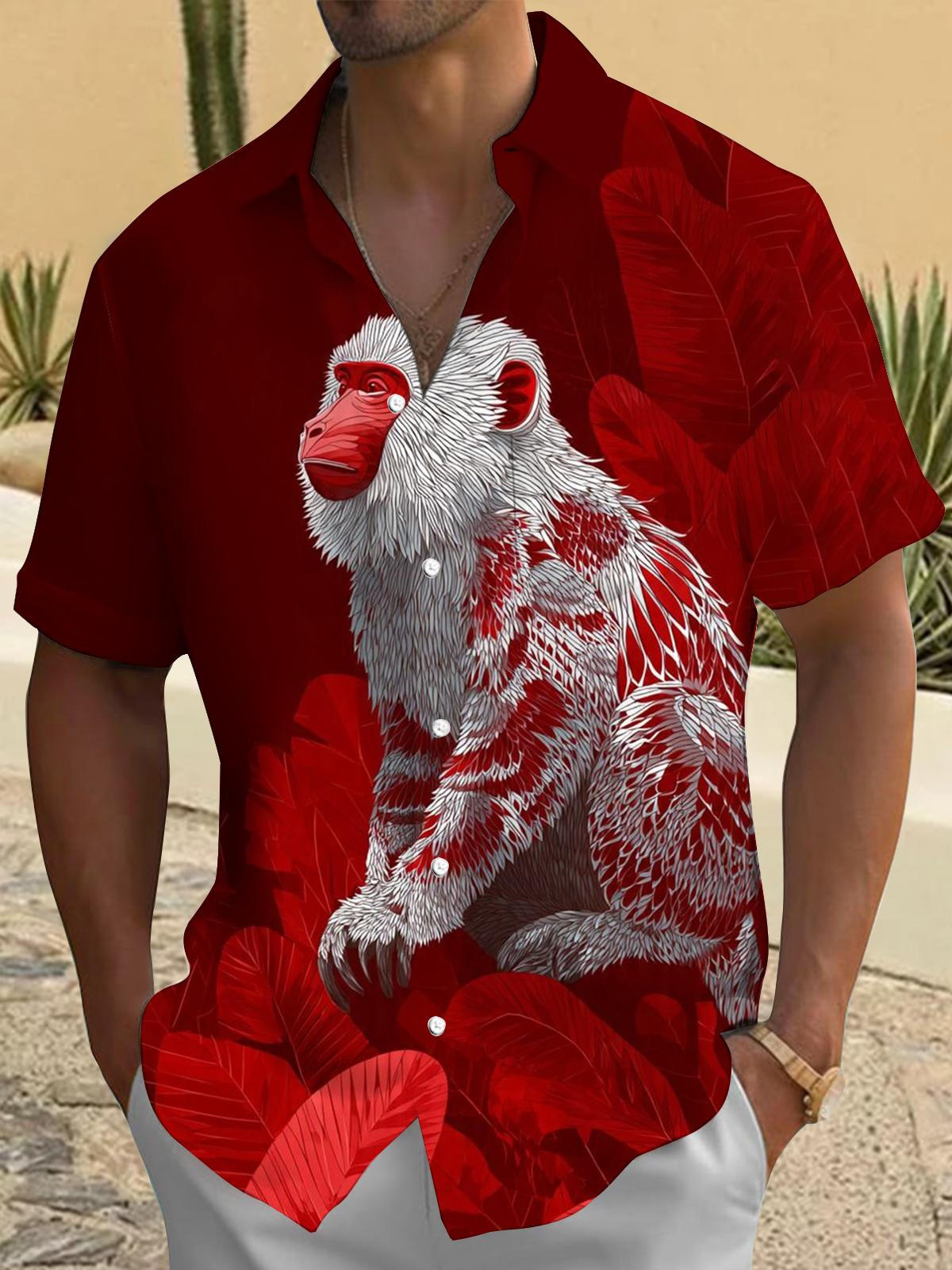 Monkey Print Men's Pocket Short Sleeve Shirts