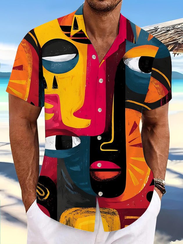 Abstract Art Print Men's Pocket Short Sleeve Shirts