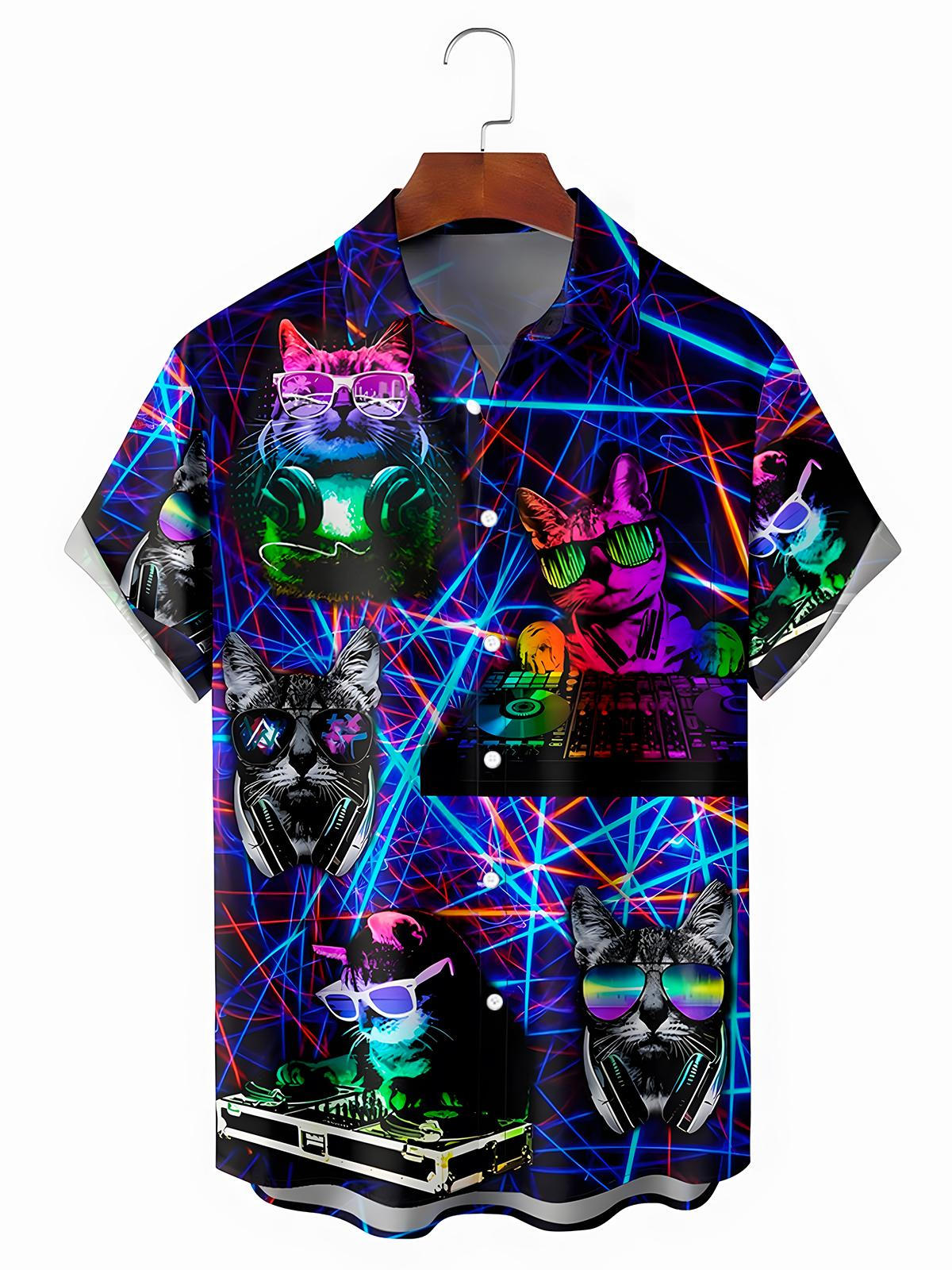 Cat DJ Men's Pocket Short Sleeve Shirts