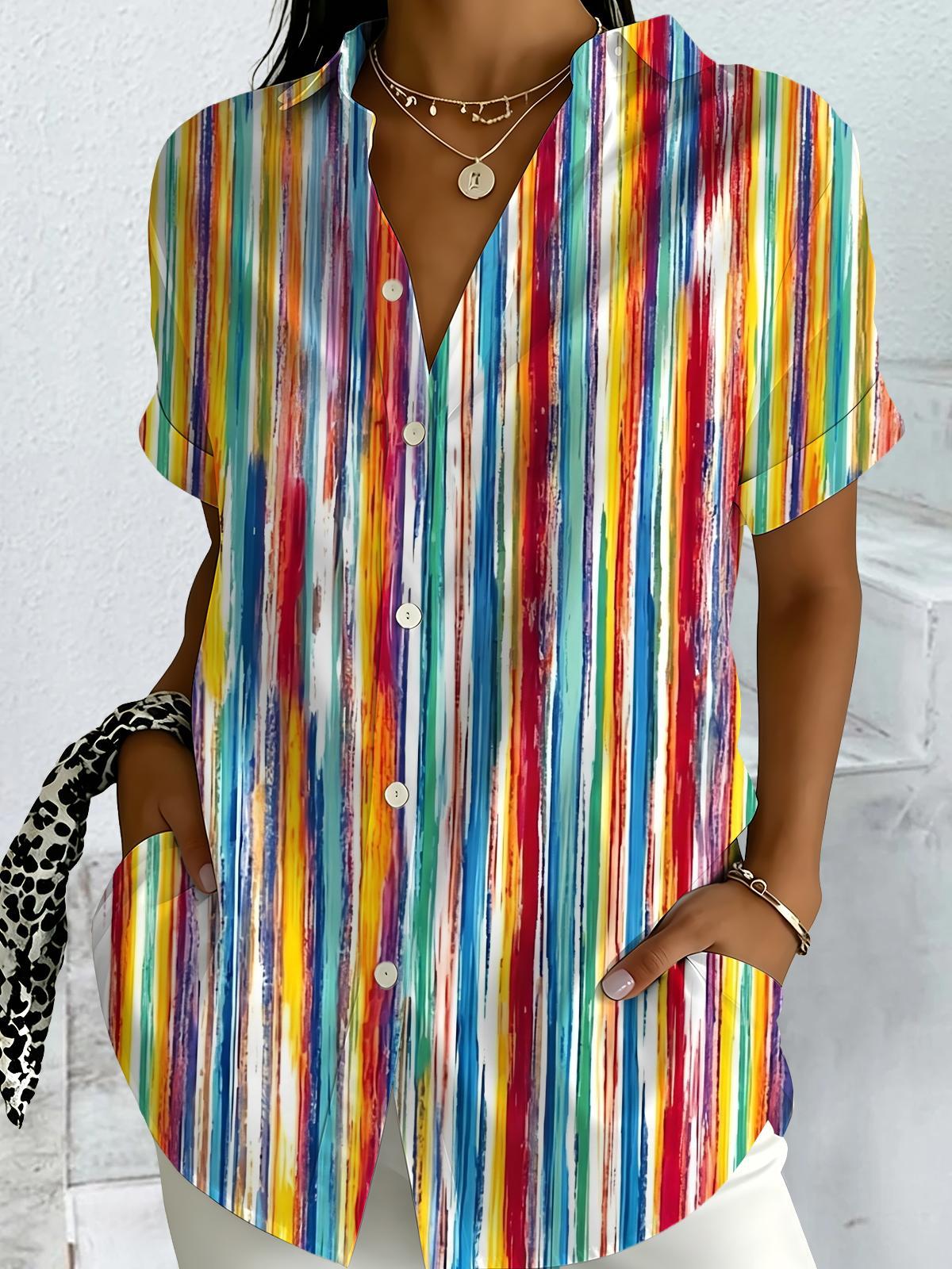 Colorful Stripes Women's Short Sleeve Shirts