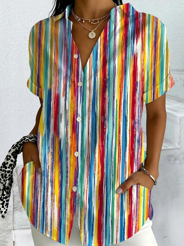 Colorful Stripes Women's Short Sleeve Shirts