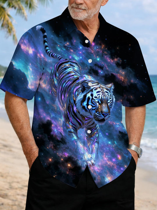 men's tiger print shirt front view