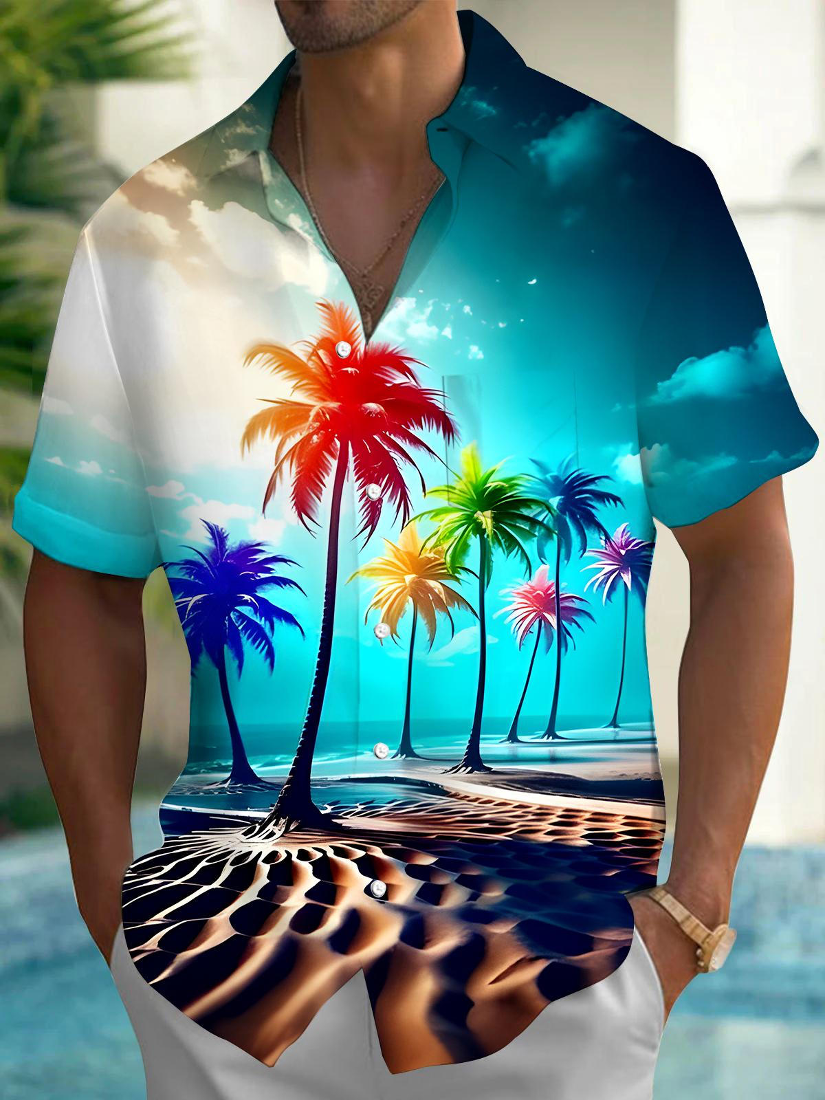Hawaiian Coconut Tree Men's Pocket Short Sleeve Shirts