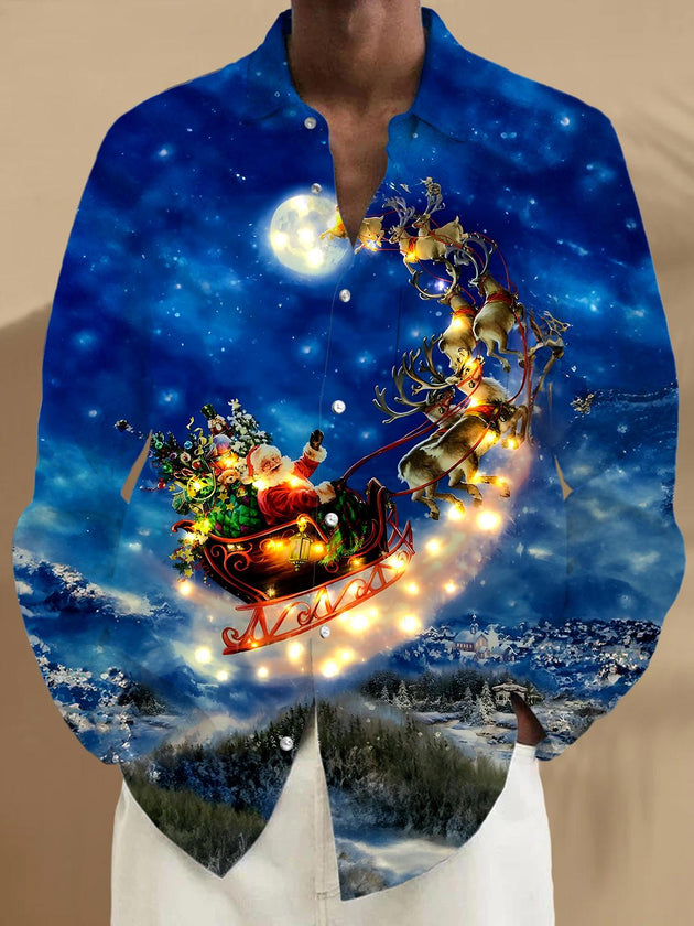 Men's Christmas pocket long sleeve shirt front view for holiday party