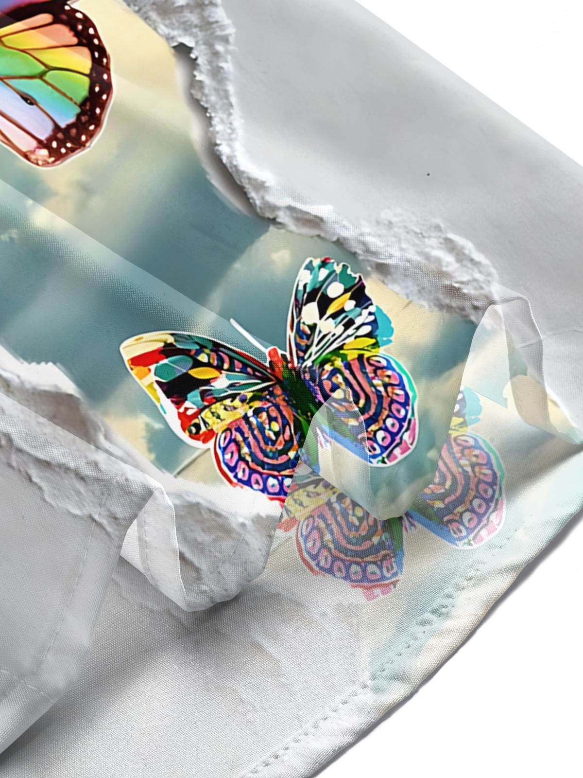 Butterfly Print Men's Pocket Short Sleeve Shirts