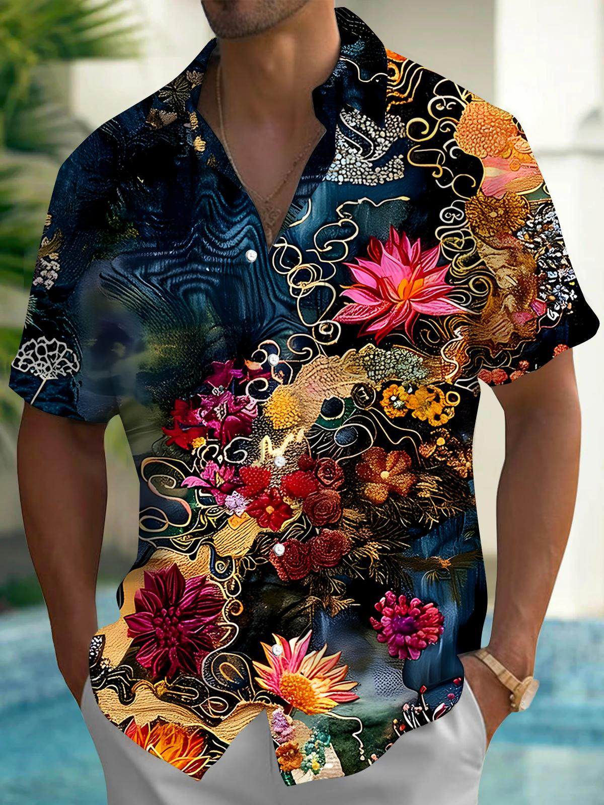 Floral Men's Pocket Short Sleeve Shirts