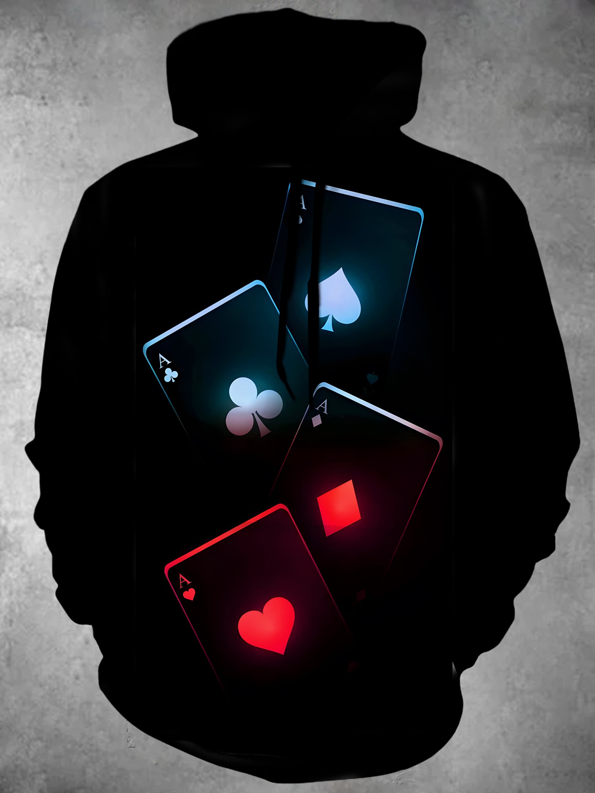 Poker Long Sleeve Hooded Pocket Men's Top