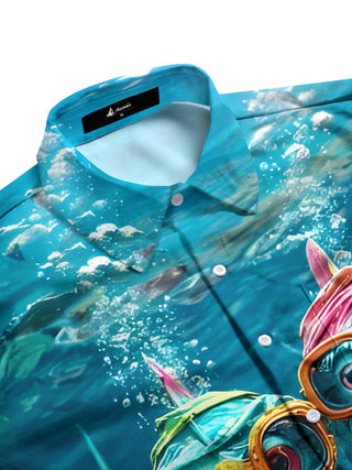 men's shark print short sleeve flat lay shirt