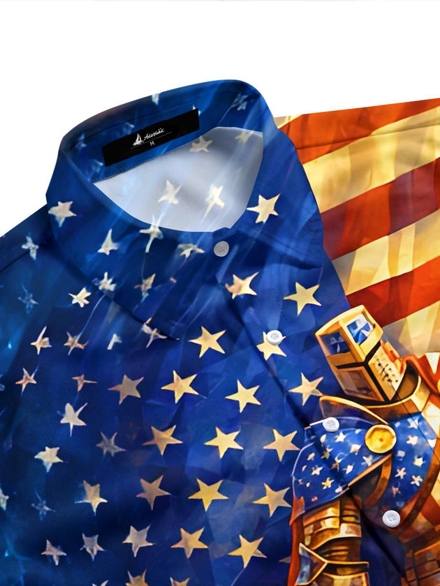 American Flag Knight Independence Day Men's Pocket Short Sleeve Shirts