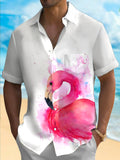 Flamingo Print Short Sleeve Men's Shirts With Pocket