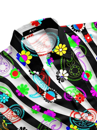 Men's multicolor botanical bohemian print half sleeve shirt side view