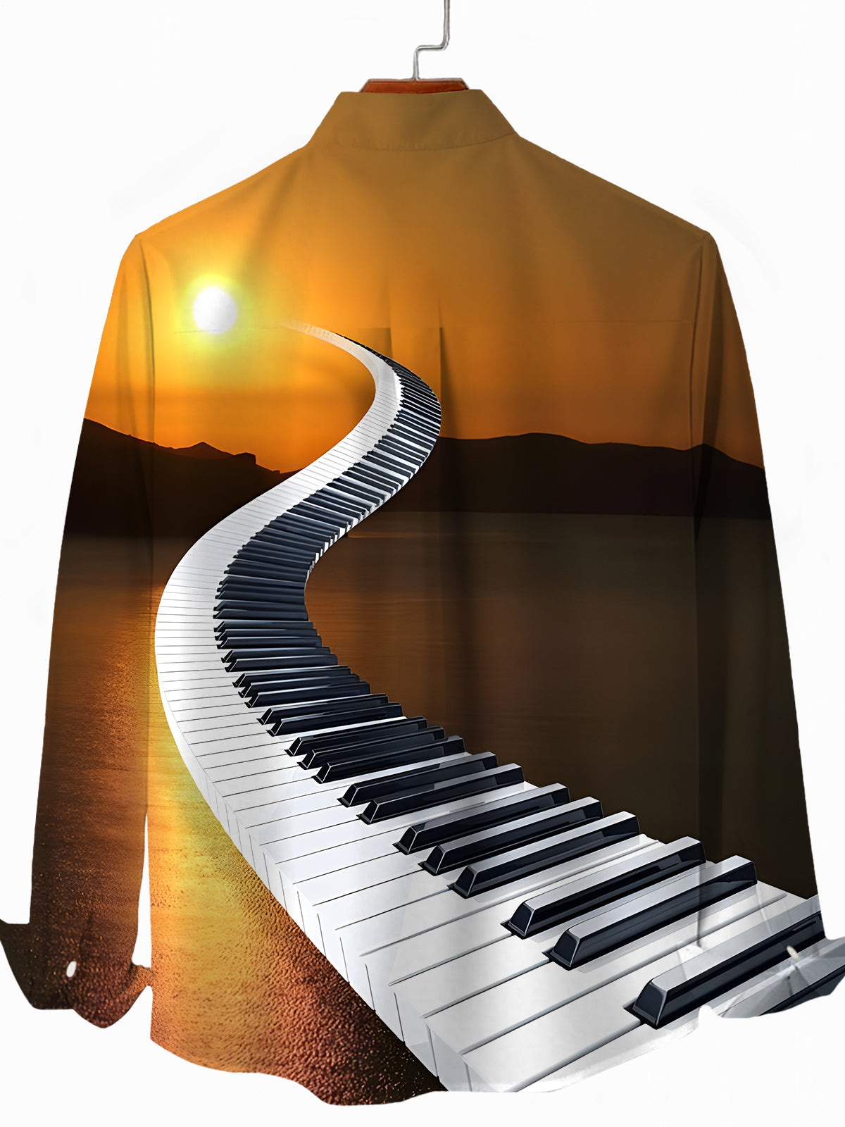 Piano Sunset Men's Pocket Long Sleeve Shirts
