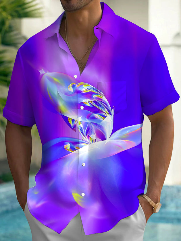Men abstract print short sleeve shirt front view
