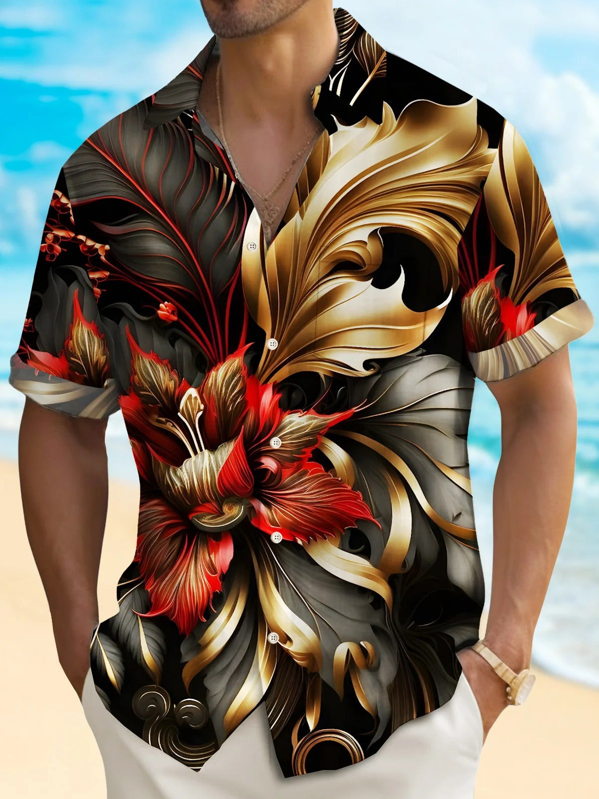 Abstract Print Short Sleeve Men's Shirts With Pocket