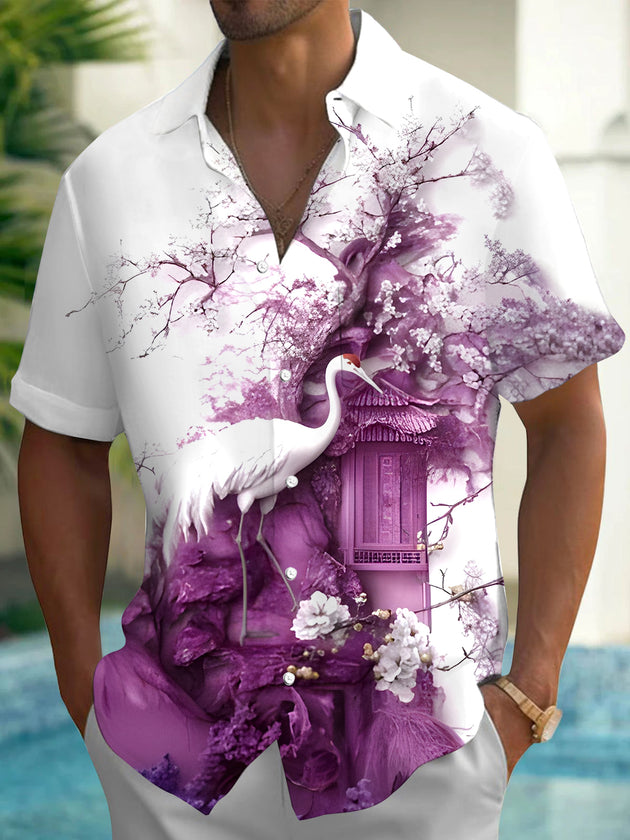 Men's floral pocket short sleeve shirt back view
