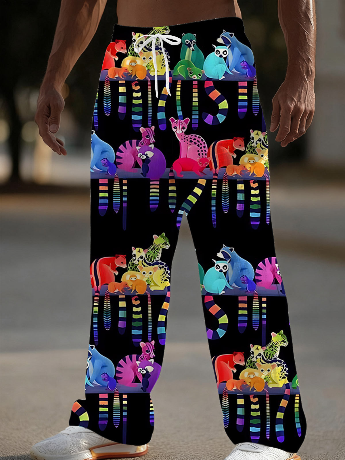 Rainbow Animal Print Men's Casual Elastic Waist Pants