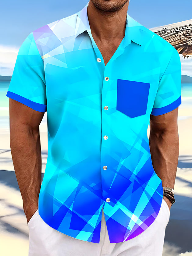 Men's geometry pocket short sleeve shirt front view