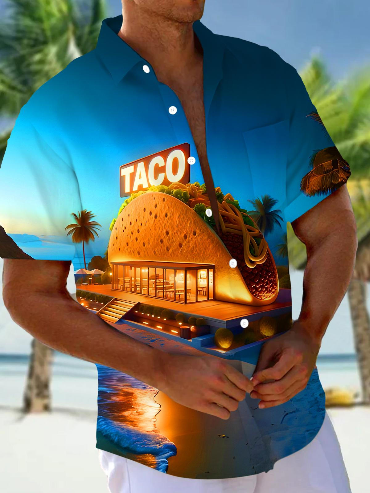 Hawaiian Coconut Taco Beach Men's Pocket Short Sleeve Shirts