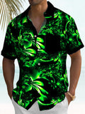 Hawaiian Gradient Floral Print Men's Pocket Short Sleeve Shirts