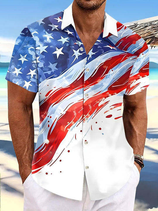 men's American flag print shirt front view Independence Day