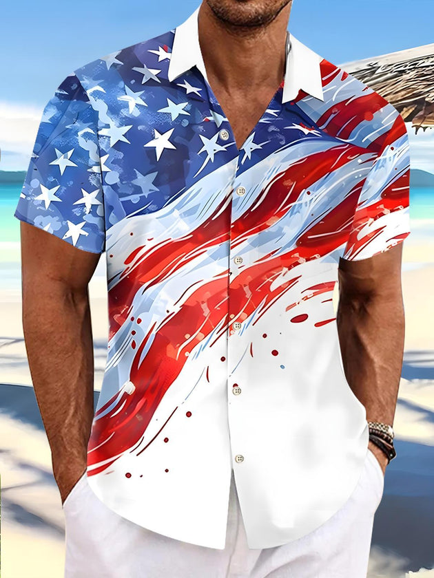 men's American flag print shirt front view Independence Day