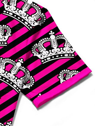Men's crown print pocket short sleeve shirt close-up fabric detail
