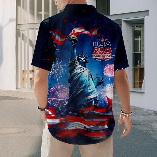 men's red button up shirt Independence Day view 22