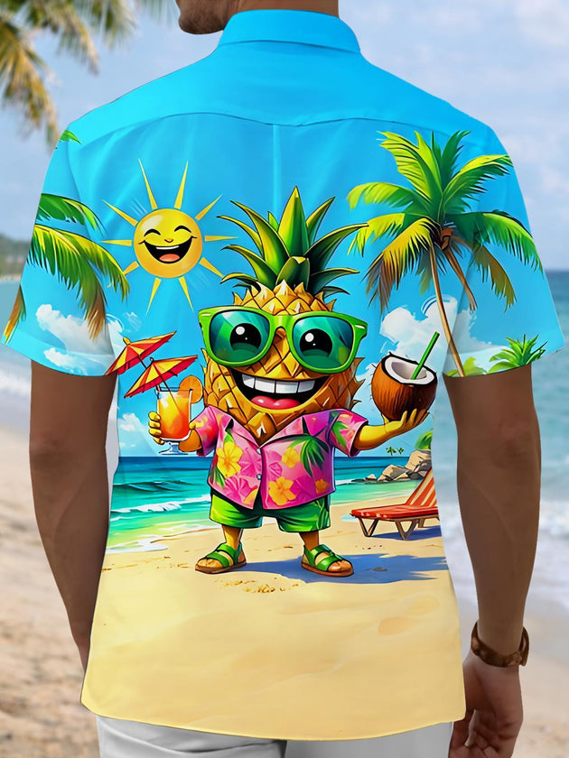 Fun Hawaiian Pineapple Coconut Sun Men's Pocket Short Sleeve Shirts