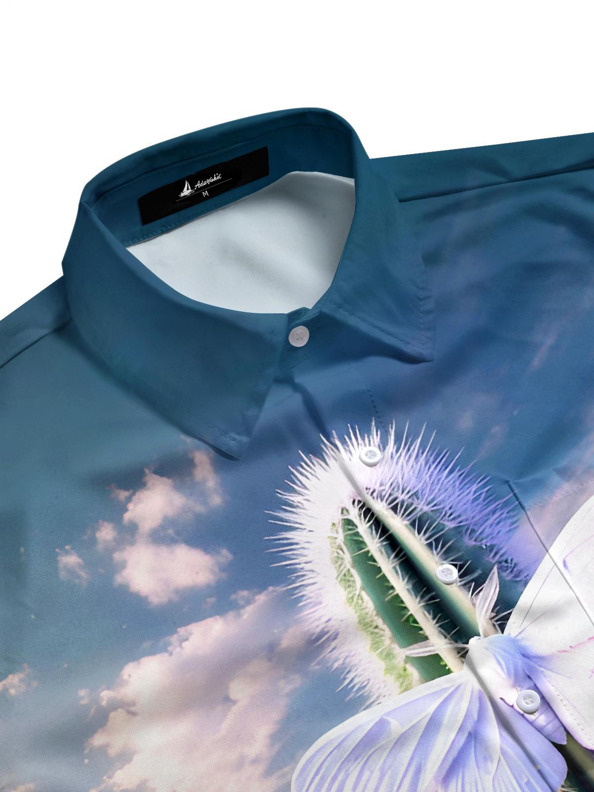 Winter Cactus Butterfly Men's Pocket Short Sleeve Shirts