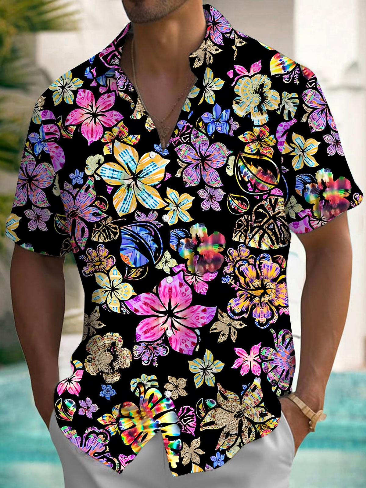 Flower Men's Pocket Short Sleeve Shirts