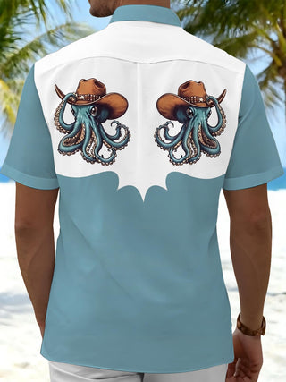 men's sea creature print shirt back view