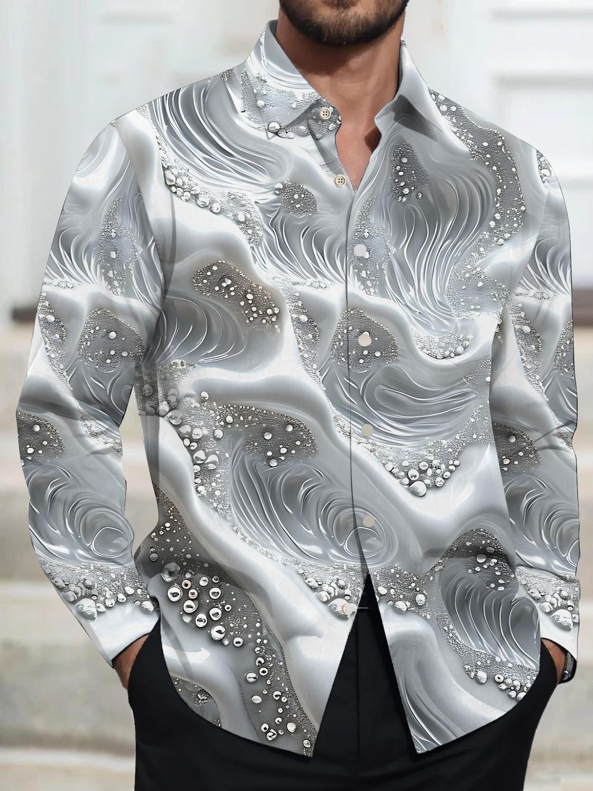 Abstract Art Print Men's Pocket Long Sleeve Shirts