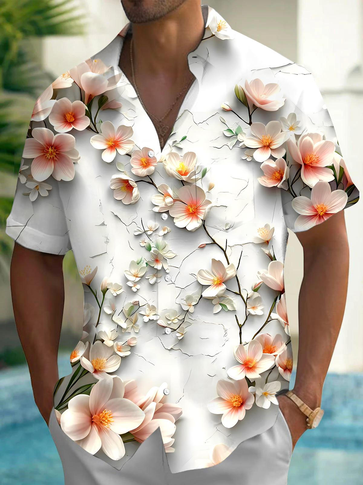 Floral Men's Pocket Short Sleeve Shirts