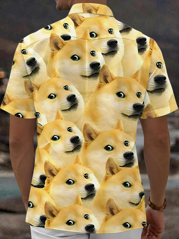 men's funny dog print short sleeve shirt back view