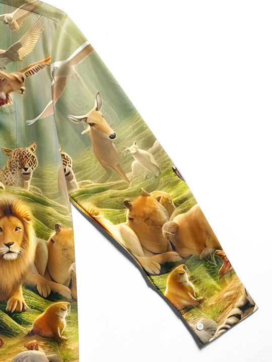 Men's animal print long sleeve shirt close-up detail