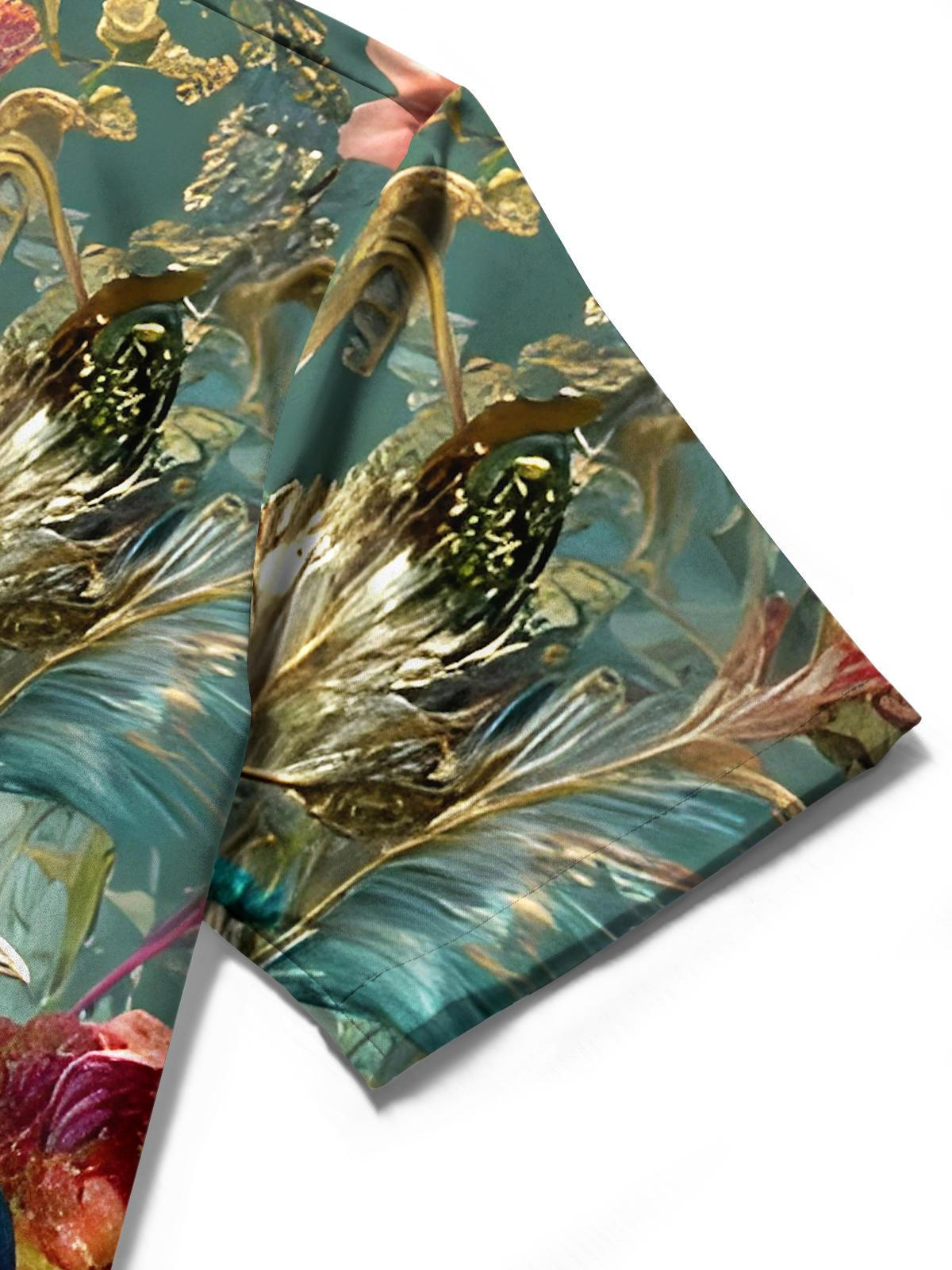 Peacock Floral Men's Pocket Short Sleeve Shirts