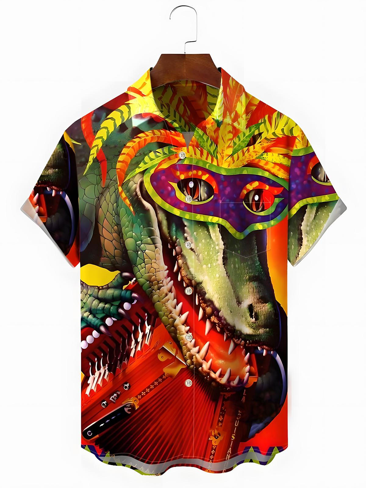 Mardi Gras Crocodile Print Men's Pocket Short Sleeve Shirts