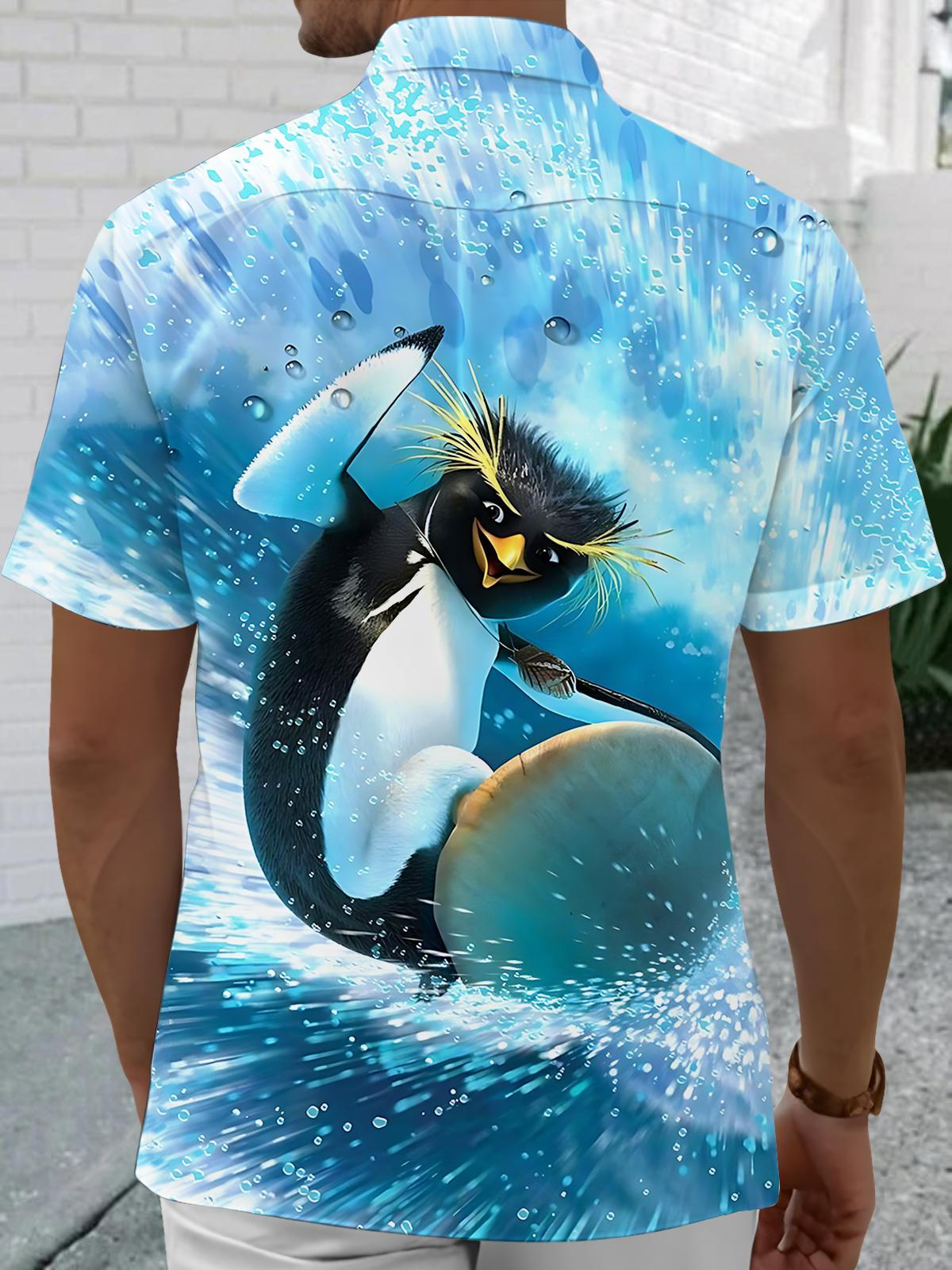 Penguin Print Men's Pocket Short Sleeve Shirts