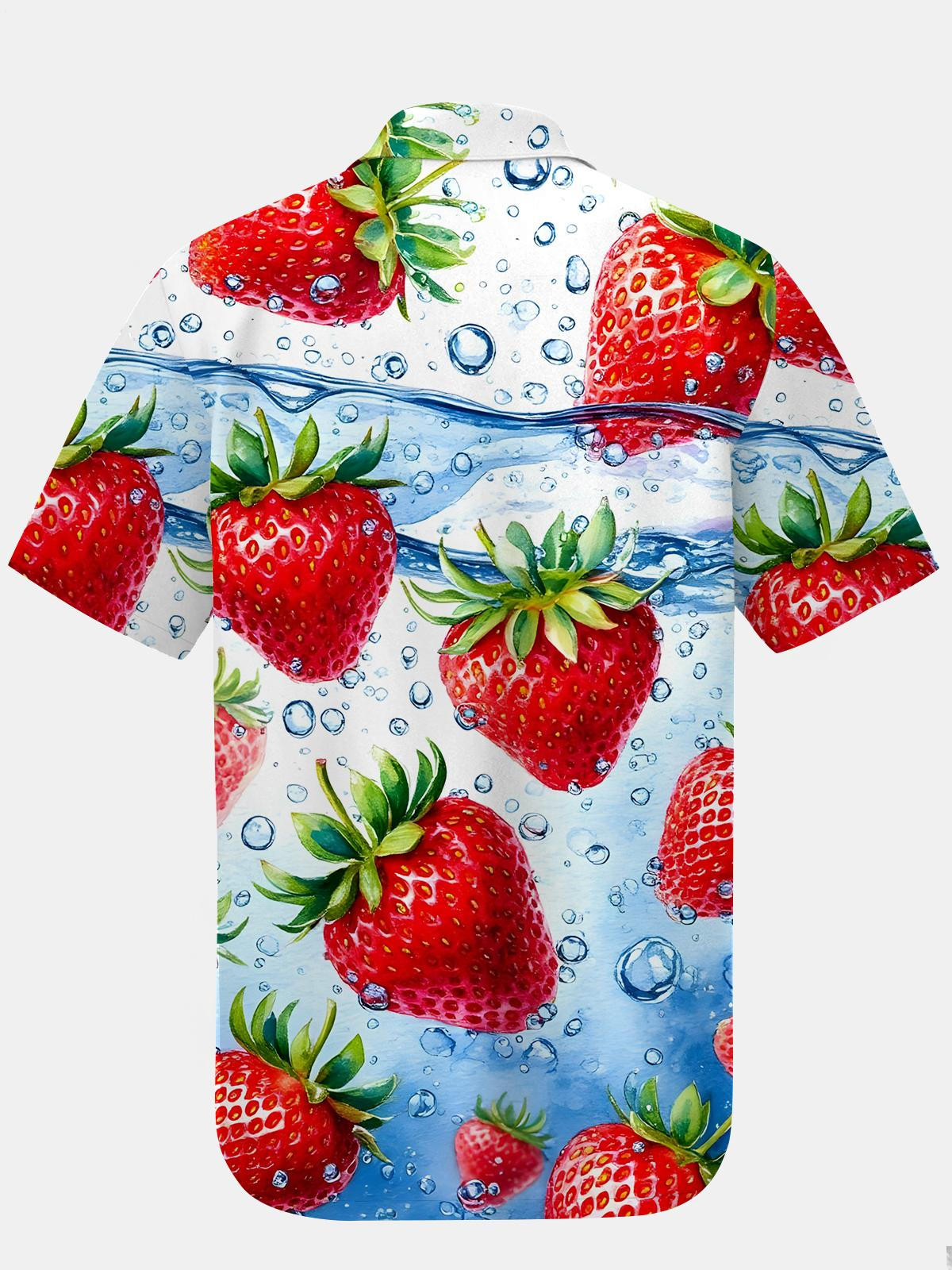 Strawberry Print Men's Pocket Short Sleeve Shirts