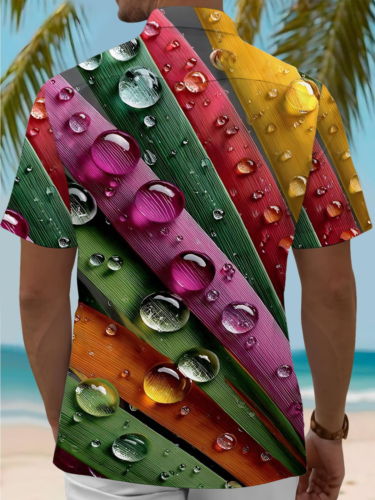 Waterdrop Bamboo Leaf Print Men's Pocket Short Sleeve Shirts